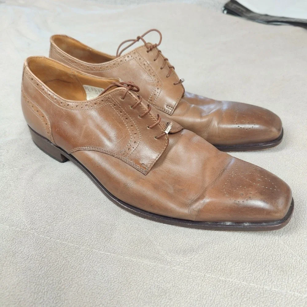 Bally Oxfords Mens 11 D Tan Brown Leather Brogue Medallion‎ Derby Shoes